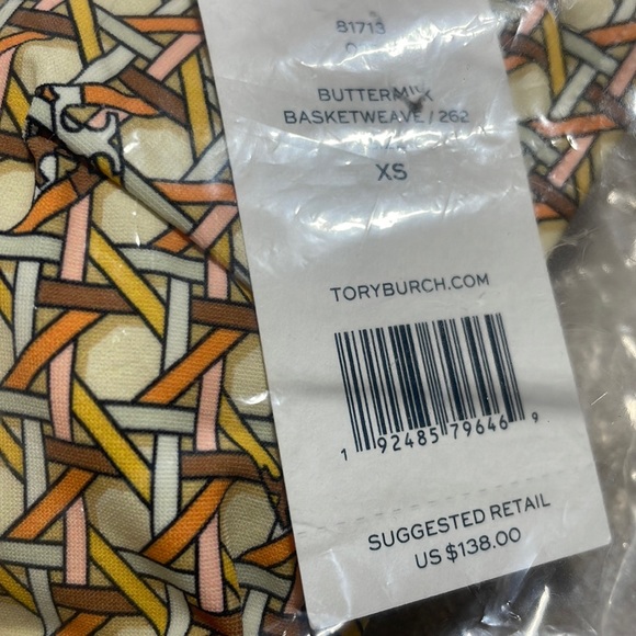 NWT (XS) Tory Burch buttermilk basketweave all new string bikini top hoop halter - Picture 2 of 9